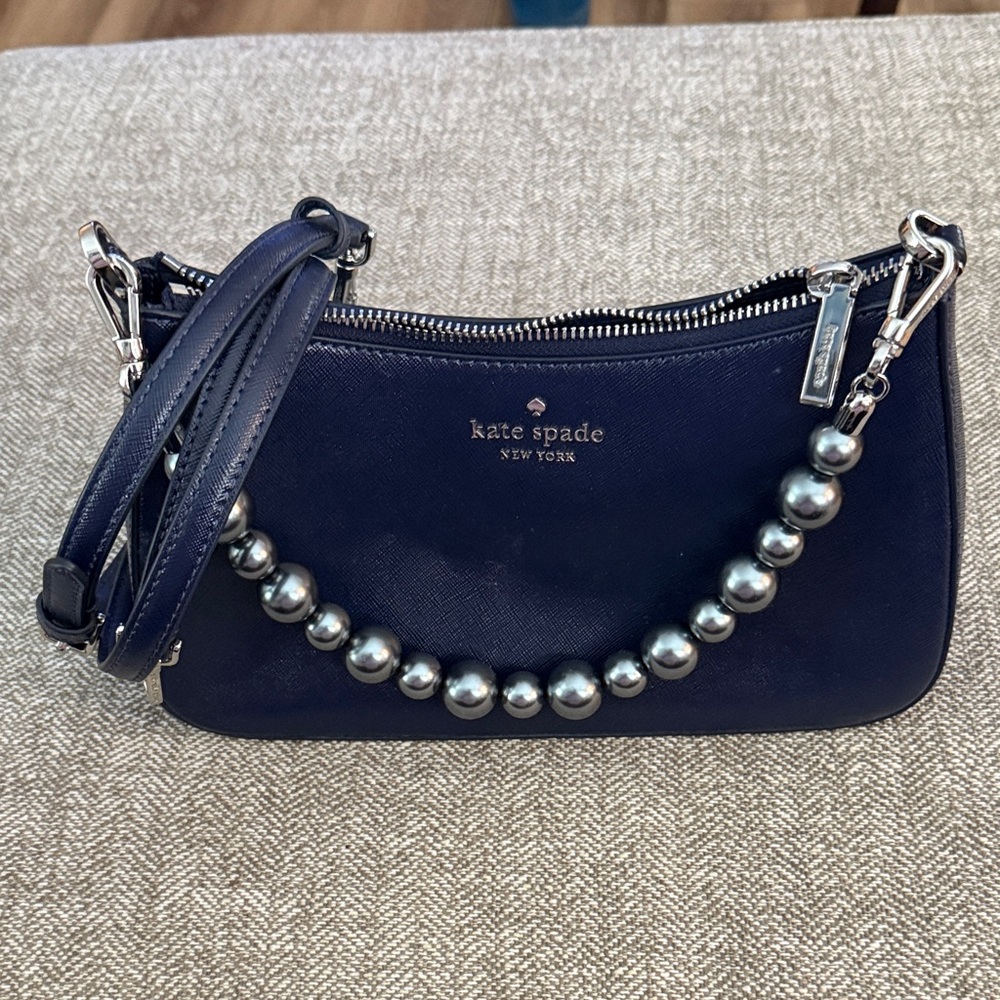 Kate Spade Midnight Blue Shoulder Bag with Pearl Detail